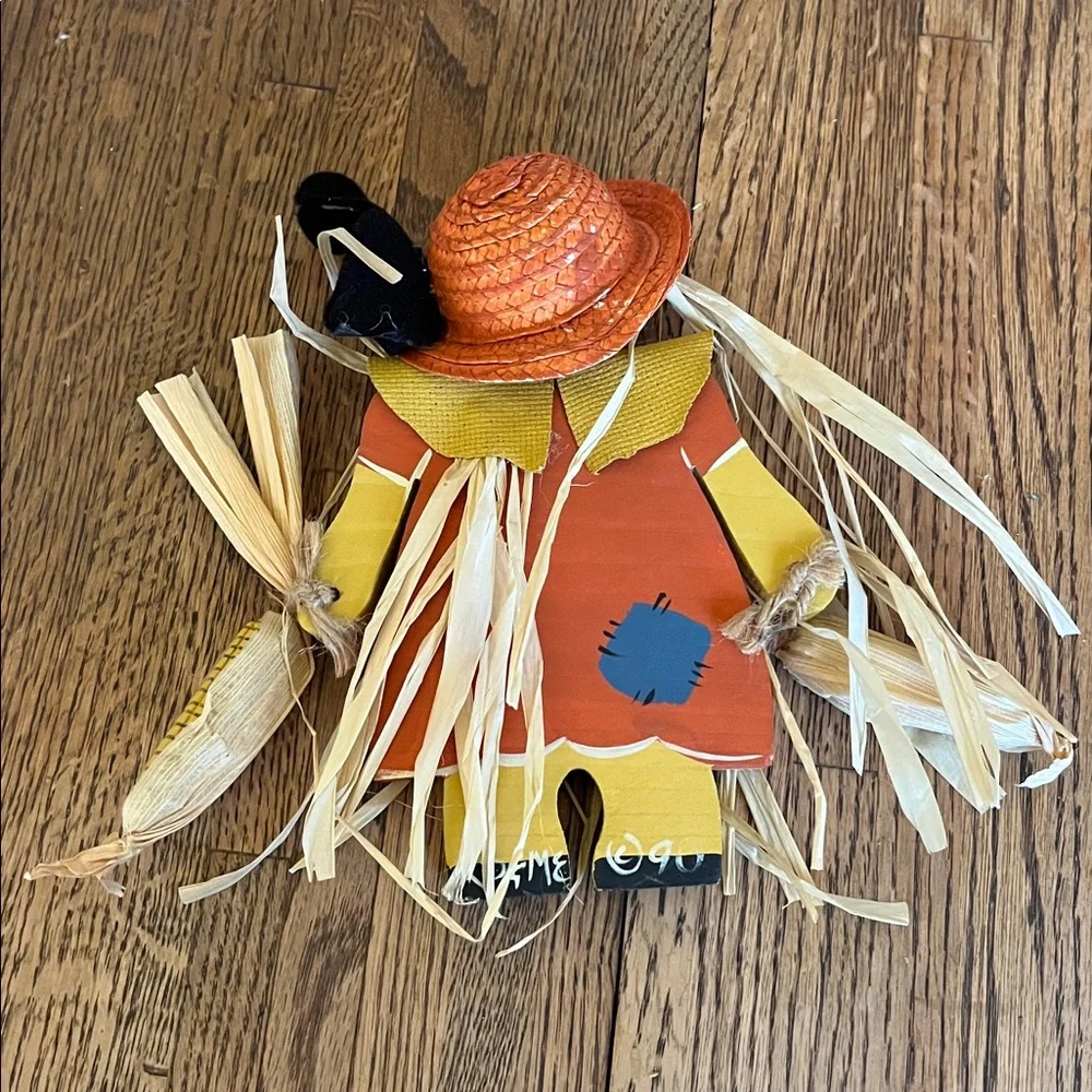 Colorful Wooden Scarecrow Decor with Straw Hat
